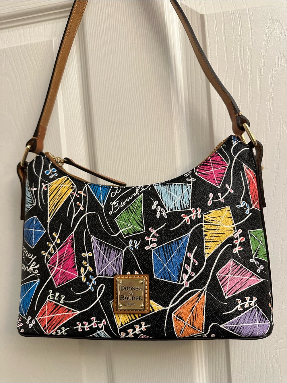 Dooney & Bourke Black Multicolor Kite-Print Hobo Bag